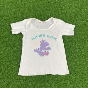 Vintage Junior Stars White Future Hunk Dinosaur Short Sleeve Shirt 18Mo